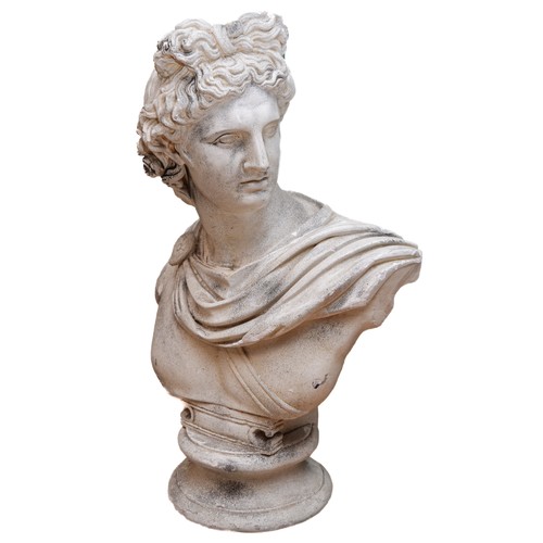 426 - A 20th century plaster bust of the Greek God Apollo, 86cm.