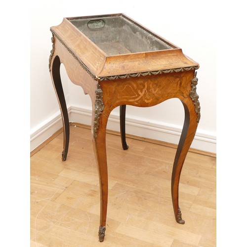 436 - A French 19th century mahogany, burr walnut and boxwood jardinière side table, with lift off cover r... 