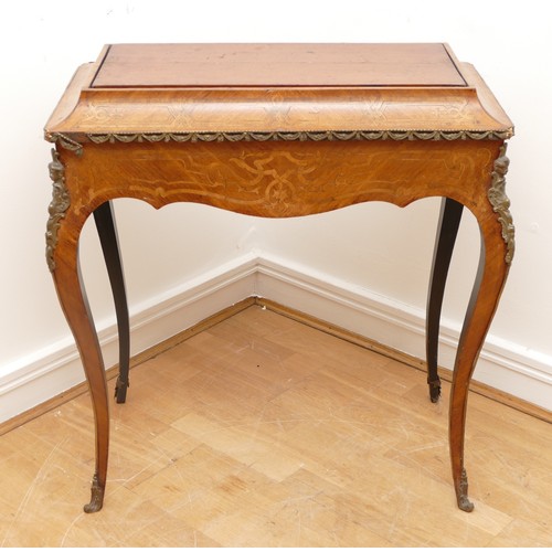 436 - A French 19th century mahogany, burr walnut and boxwood jardinière side table, with lift off cover r... 