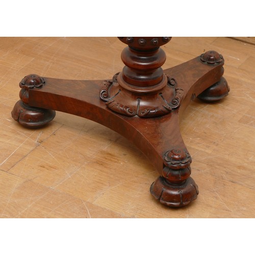 437 - A Victorian mahogany chess board occasional table, raised on a carved pedestal foot, 51 x 67cm