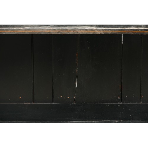 438 - An early 20th century black and gilt Japanned open bookcase, decorated with Chinoiserie figures with... 