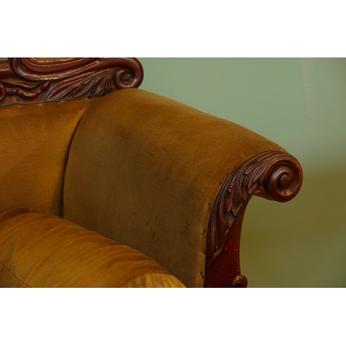 443 - A Regency mahogany framed scroll arm sofa in the manner of William Trotter, the scrolling crest rail... 