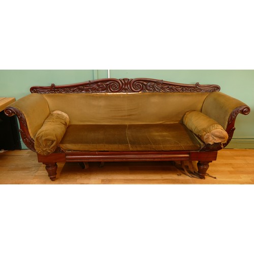 443 - A Regency mahogany framed scroll arm sofa in the manner of William Trotter, the scrolling crest rail... 