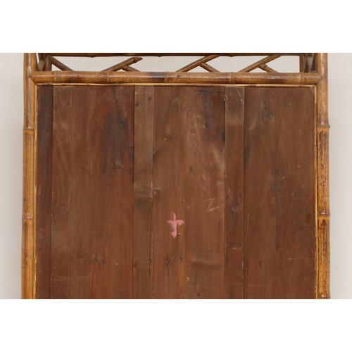 446 - An Edwardian bamboo cabinet, two glass doors over two cupboard doors, splayed legs, 92 x 190 x 35cm