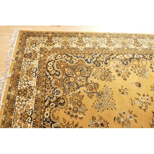 447 - A Belgium wool Kandahar large rug, mustard field, 366 x 457cm, 20cm cut to one edge