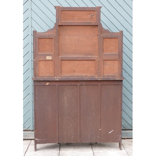 451 - An Edwardian rosewood and boxwood inlaid cabinet, the upper section with mirrored cupboard doors, fl... 