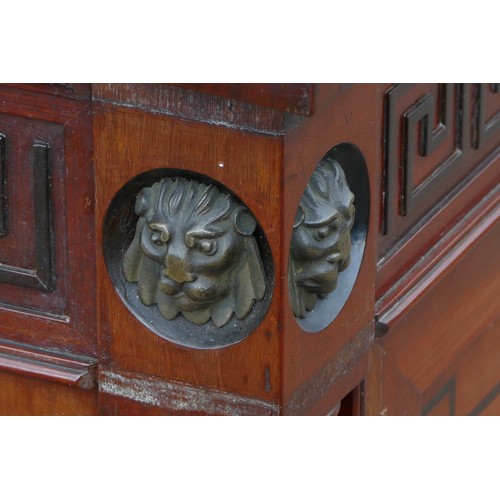 454 - An impressive Regency mahogany break front side board, with central frieze drawer with Greek Key dec... 