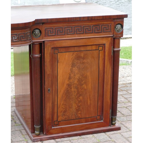 454 - An impressive Regency mahogany break front side board, with central frieze drawer with Greek Key dec... 