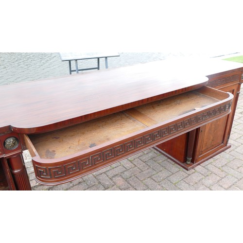 454 - An impressive Regency mahogany break front side board, with central frieze drawer with Greek Key dec... 