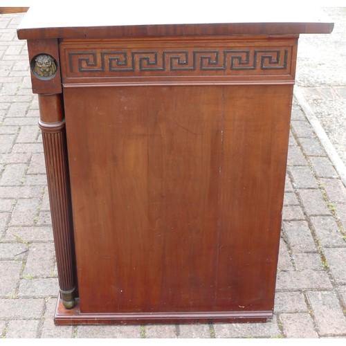 454 - An impressive Regency mahogany break front side board, with central frieze drawer with Greek Key dec... 