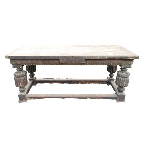 464 - An 18th century and later refectory table, having a three plank sycamore top with cleated ends, upon... 