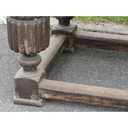 464 - An 18th century and later refectory table, having a three plank sycamore top with cleated ends, upon... 