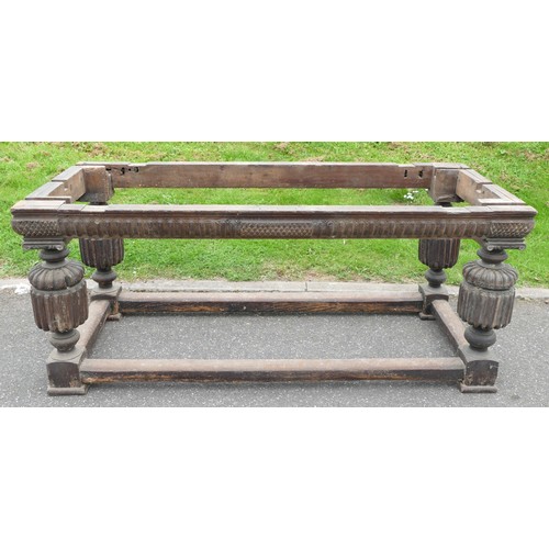 464 - An 18th century and later refectory table, having a three plank sycamore top with cleated ends, upon... 