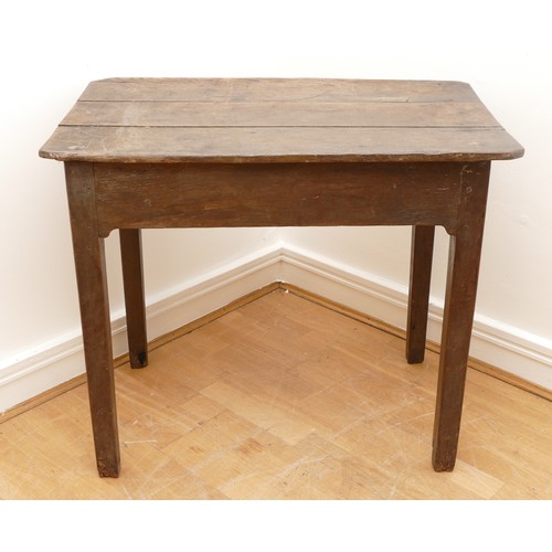 474 - An 18th century oak hall table, the three plank top of rectangular form, above single long drawer ra... 