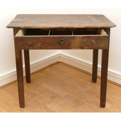 474 - An 18th century oak hall table, the three plank top of rectangular form, above single long drawer ra... 