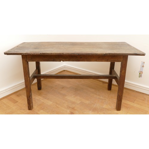 475 - A 17th century provincial oak refectory table, the three plank  top with cleated ends, raised on cha... 