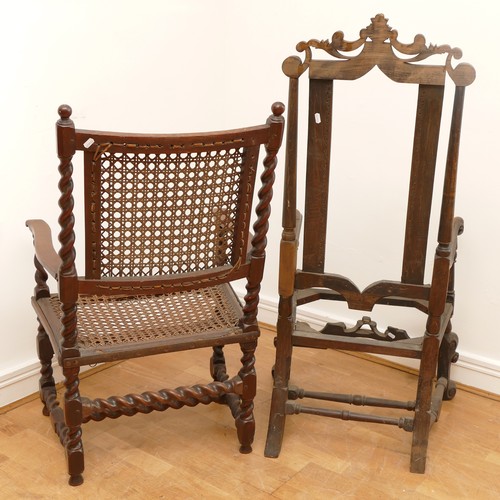 481 - A 19th century mahogany armchair, barley twist with caned seat and backrest, W63, H103, together wit... 