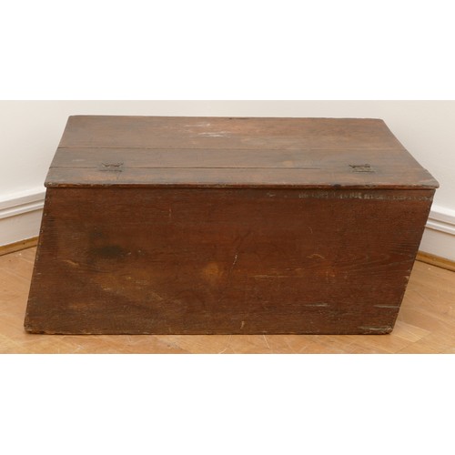 488 - An 18th century pine box, possibly for seed/flour, of oblong form the hinged lid opening to deep vac... 