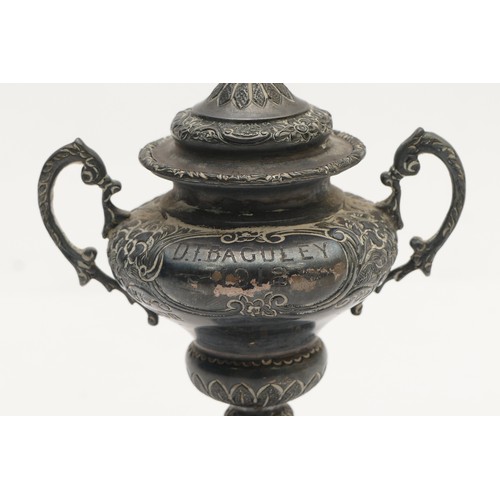 29 - A silver two handled trophy cup and cover, London 1911, inscribed Chatham B.C., 10cm, 59gm