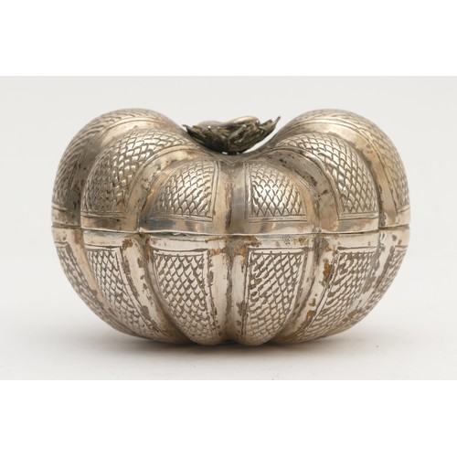 39 - An unmarked 19th century, possibly Persian silver gourd box with pull off cover, 8 x 6 x 5.5cm, 93gm