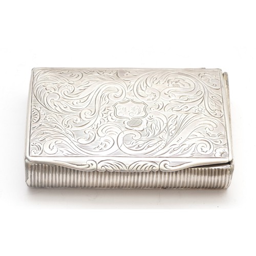 41 - A 19th century unmarked silver, probably Continental snuff box, with engraved decoration, 8 x 5.5 x ... 