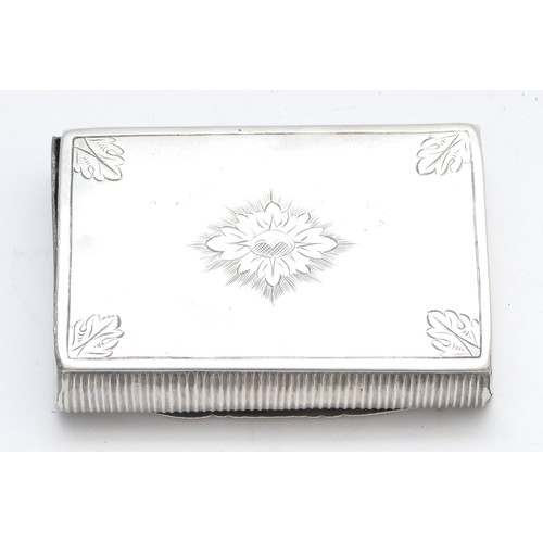 41 - A 19th century unmarked silver, probably Continental snuff box, with engraved decoration, 8 x 5.5 x ... 