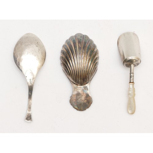 45 - A Scottish Arts & Crafts silver caddy spoon by Charles Creswick, Edinburgh 1951, hammered finish, a ... 