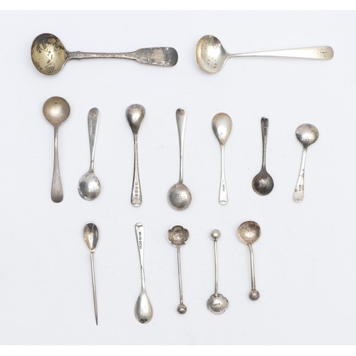 47 - A collection of George III and later silver condiment spoons, 69gm