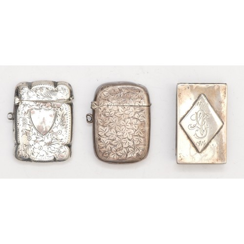 56 - An Edwardian silver vesta case, Chester 1903, another Birmingham 1909 and a 900 standard silver matc... 