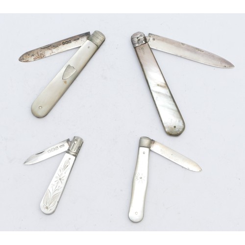 87 - Four silver and mother of pearl fruit knives, Victorian and later