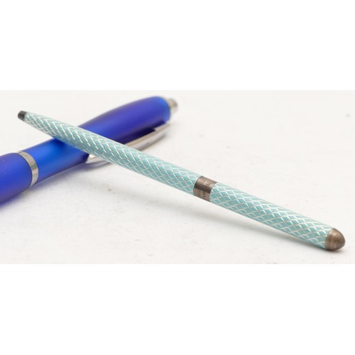 5 - A Tiffany & Co. Sterling silver and enamel biro, Germany, with twist action, 11.5cm, pouch