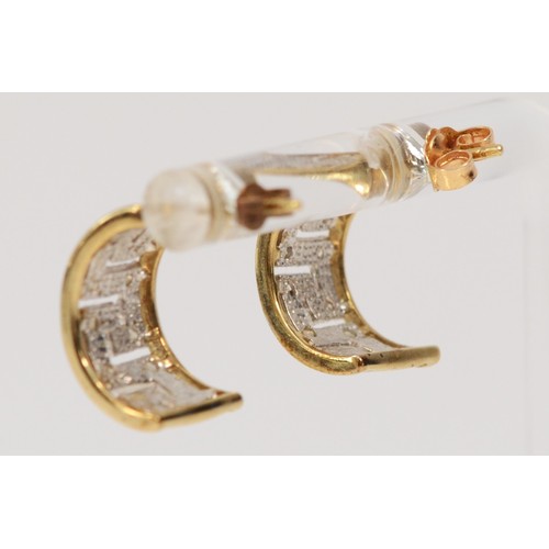 558 - A pair of 9ct gold half hoop Greek key design earrings with scroll backs, 13mm drop, 2.6g