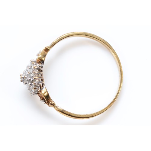 570 - A 9ct gold diamond cluster dress ring, U, 2g