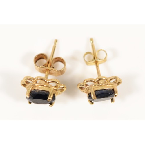 610 - A pair of 9ct gold sapphire earrings with scroll backs, 8mm, 1.1g