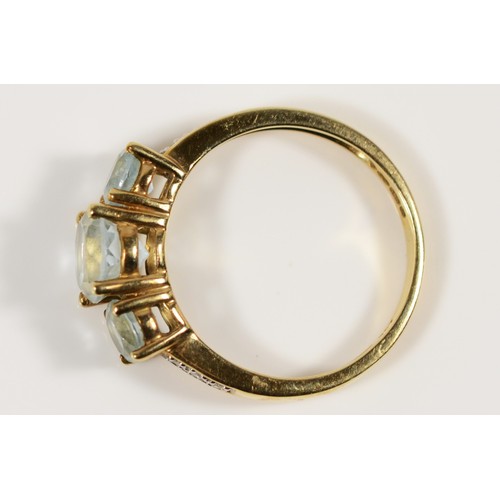 627 - A 9ct gold blue topaz and diamond dress ring, Q, 3.4g