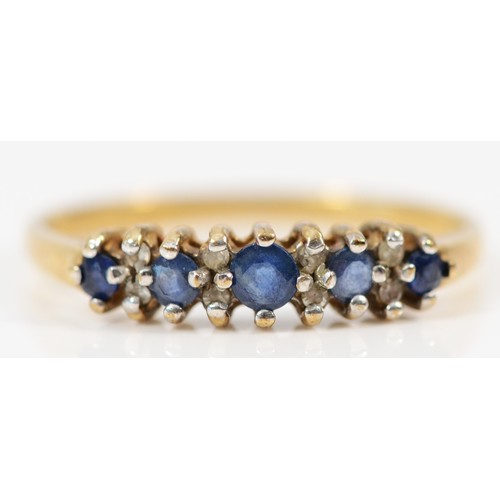 641 - A 9ct gold sapphire and diamond half eternity ring, S 1/2, 2g