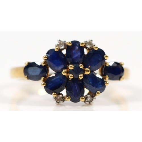 645 - A 9ct gold sapphire and diamond dress ring, N, 2.2g