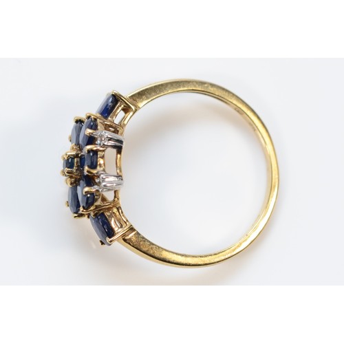 645 - A 9ct gold sapphire and diamond dress ring, N, 2.2g