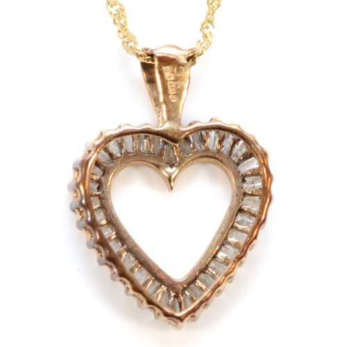 650 - A 9ct gold diamond heart shaped pendant with chain, 15mm drop, 2.3g