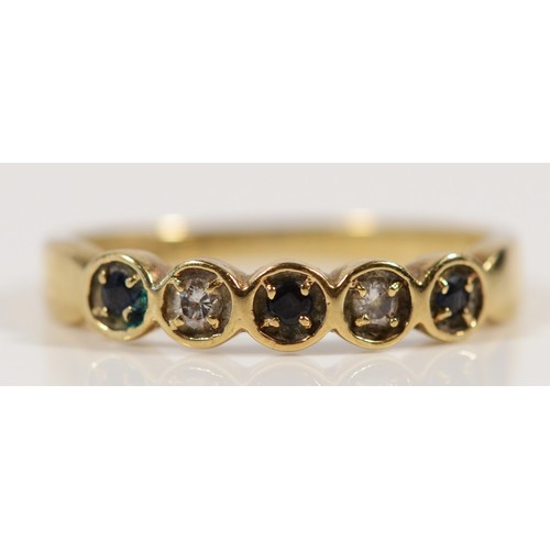 667 - A 9ct gold sapphire and diamond half eternity ring, P, 2g