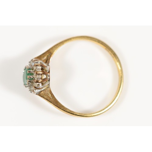 669 - A 9ct gold vintage emerald and diamond cluster ring, K 1/2, 1.5g