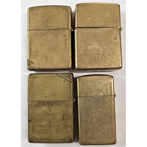 95 - Four brass Zippo lighters, applied tea motif, Old Holborn and two others ($0