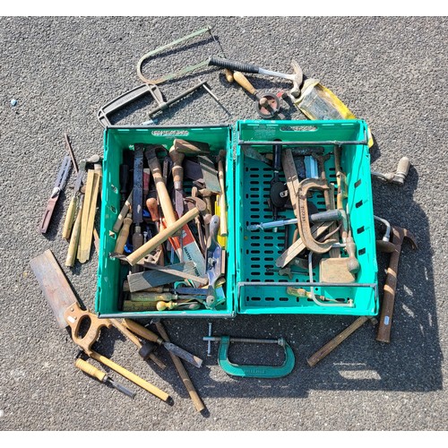 13 - Two boxes of carpenters hand tools.