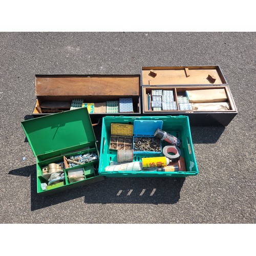 34 - Two toolboxes and contents, a further box containing consumables, to include screws and hardware.