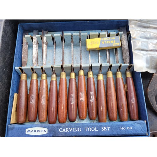 39 - A box containing a collection of carpenters tools.