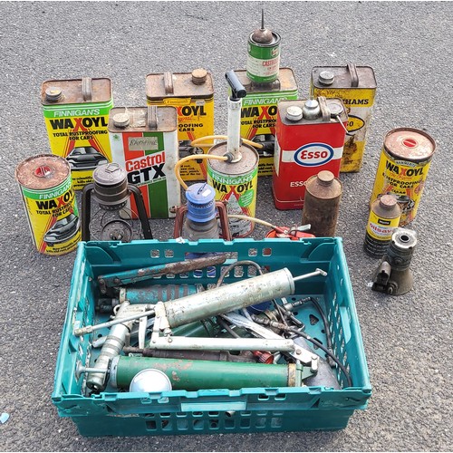 41 - One box containing a collection of grease guns and oil cans, plus three further boxes containing Wax... 