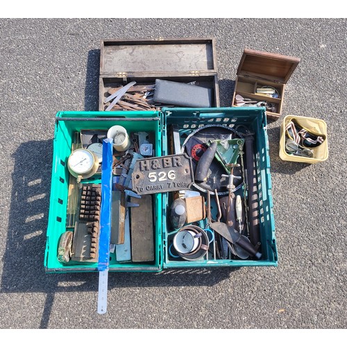 53 - Two boxes containing a collection of marking, measuring instruments and other tools.