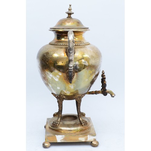 1107 - A 20th century electroplated tea urn, by Walker and Hall, with engraved floral decoration, leaf capp... 