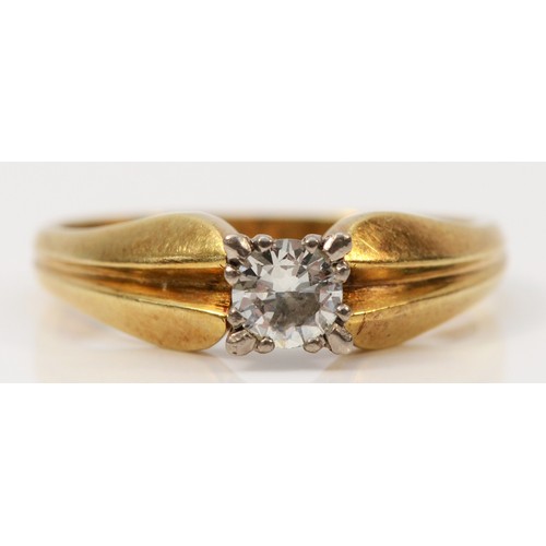 1313 - A continental 14ct gold, stamped 585, single stone brilliant cut diamond ring, approximately 0.40ct,... 