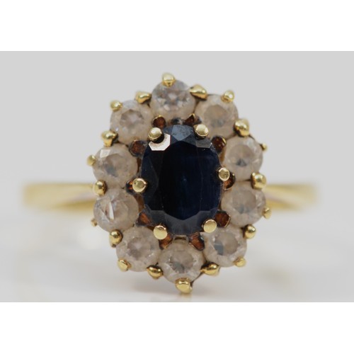 1256 - A 585 14k gold sapphire and white stone cluster ring, L, 3.1g.